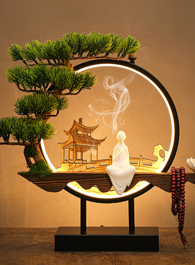 新中式倒流香禅意摆件玄关客厅办公室茶桌茶道创意香薰炉灯圈饰品