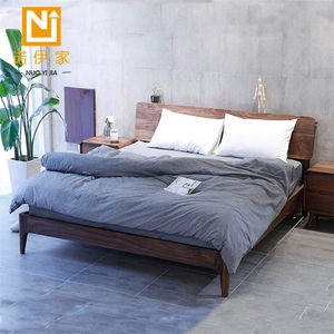 直销北欧纯实木双人橡木床黑胡桃木1.5米1.8米现代简约日式木蜡油