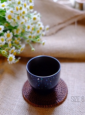 髹缮斋 传统大漆工艺 紫砂胎大漆螺钿镶嵌茶杯 卧杯 品茗杯