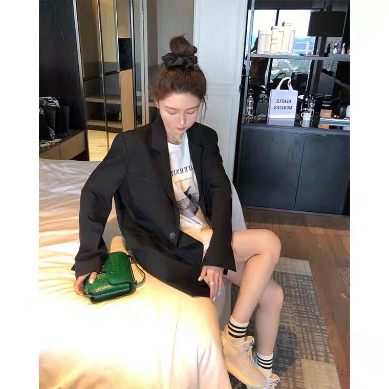 THEOPENDM 西装外套女背后开叉中长款春季韩版宽松气质百搭休闲潮