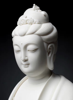 德化窑陶瓷摆件《祥云静思观音菩萨像》林建平佛像工艺 家居饰品