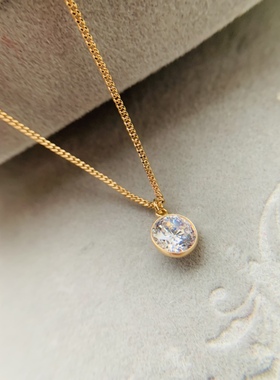 真金钻石闪亮吊坠项链