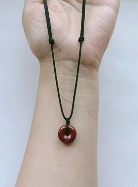 真朱砂平安扣吊坠925纯银天然原矿紫金朱砂项链高含量锁骨链红绳