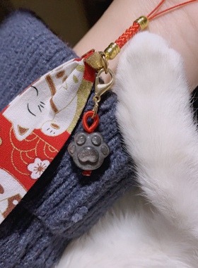 「招财猫」天然水晶银曜石软萌猫爪手机包包书包闺蜜可爱挂件女生
