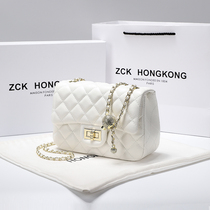 Hong Kong genuine leather girl bag 2022 new small scented wind rhombus chain bag big plate single shoulder inclined satchel bag gold ball bag
