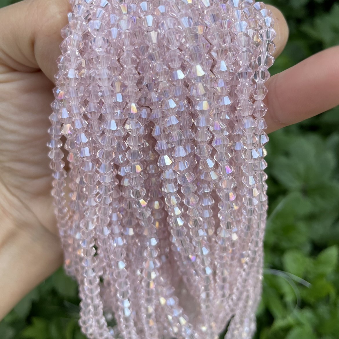 4mm粉红色菱形水晶珠双尖高亮玻璃珠DIY饰品散珠手缝珠子手工材料,淘宝优惠券,粉丝福利购,淘宝优惠卷