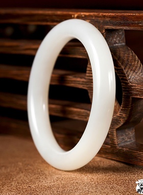 新疆和田玉原毛孔白皮一级白白玉籽玉1圆镯 56.5圈 52克籽料手链