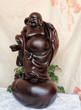 黑檀木弥勒佛像摆件大小号笑佛站佛实木弥勒镇宅玄关供奉红木木质