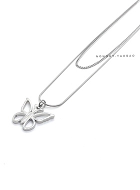正确版丁程鑫国潮同款双层镂空蝴蝶情侣项链轻奢锁骨链原创情人节
