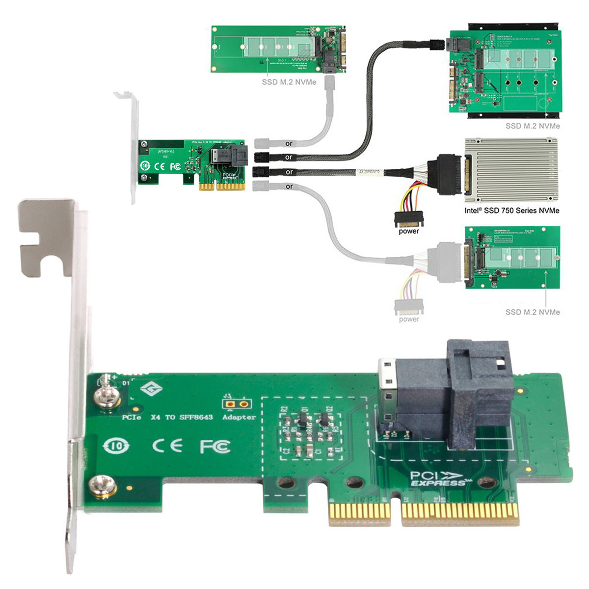 NFHK M.2 U.2 SFF-8639 NVMe 8643转接卡PCI-E 4X转U2转换器挡板 - 图3