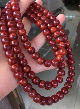 川料瓦西老型108佛珠火焰红色红润无杂无裂精品多圈手链百搭女款