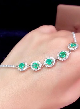 轻奢天然宝石纯银祖母绿手链