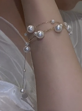 贝壳珍珠毛衣链小众满天星锁骨链