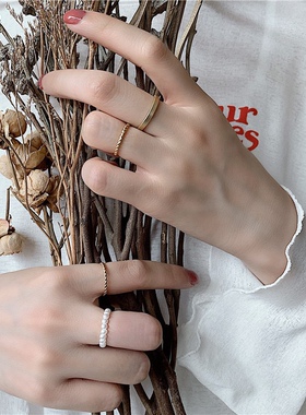 韩国小众ins冷淡风叠戴珍珠戒指