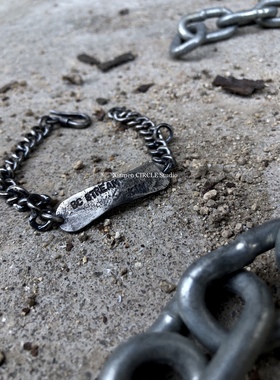 小众纯银暗黑做旧刻字复古手链