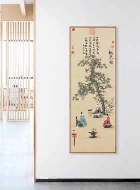 宋徽宗赵佶听琴图国画挂画中式古代名家装饰茶室墙画禪意艺术新品