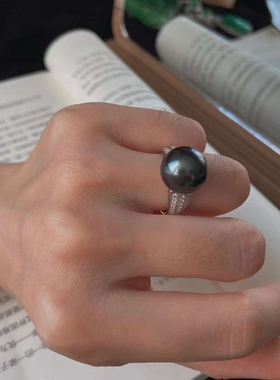 925银天然深海大溪地黑珍珠戒指