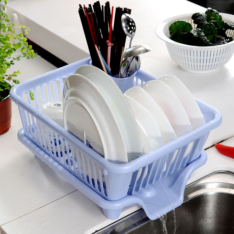 日本进口厨房置物架带盖放碗筷架沥水架塑料水池收纳架水槽碗架-图0