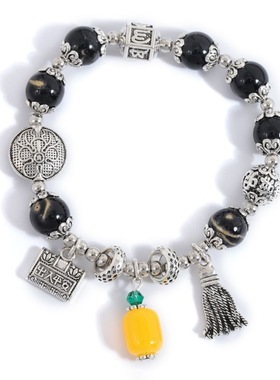 复古黑色串珠琉璃苏长命