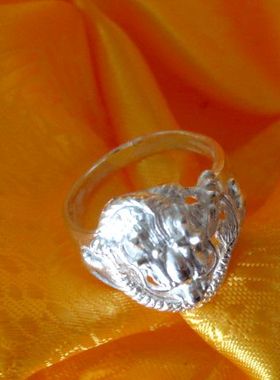 足银手工龙头开口戒指