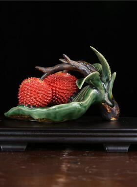 荔枝工艺品石湾公仔陶瓷摆件中式