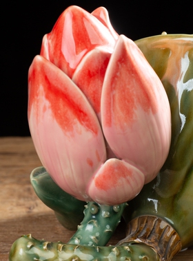 莲蓬工艺品石湾公仔陶瓷中式摆件