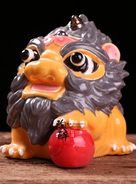 国潮醒狮子石湾陶瓷佛山装饰品中式动物礼盒摆件工艺品玄关入户