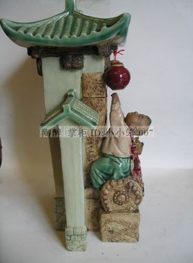 迎春石湾公仔陶瓷人物创意工艺品