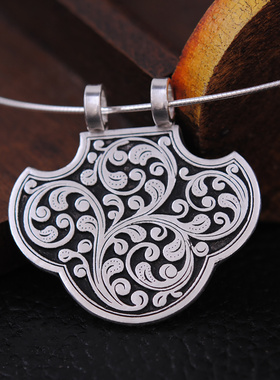 饰品卷草纹足银复古风女士吊坠