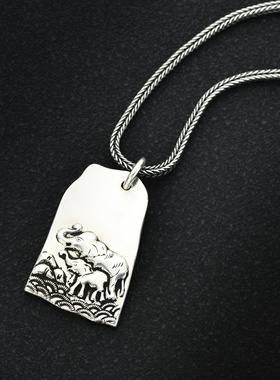 990纯银吊坠手工足银项坠浮雕大象民族风坠子挂件项链配饰男女