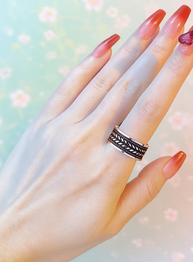 足银麦穗麻花古法活口男士戒指