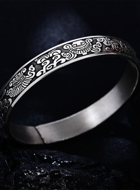 古法银饰品实心开口纯银手镯