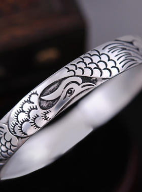 饰品礼物古法实心纯银手镯送妈妈