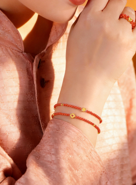 川料满肉南红手串18k金极细简约