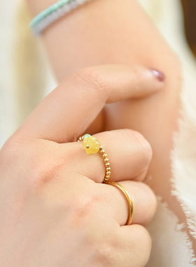 觉人原创天然蜜蜡南瓜戒指女