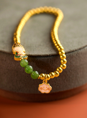 觉人女古法黄金手链双面珐琅彩