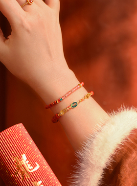 觉人女朱砂纯银镀金龙纹糖葫芦