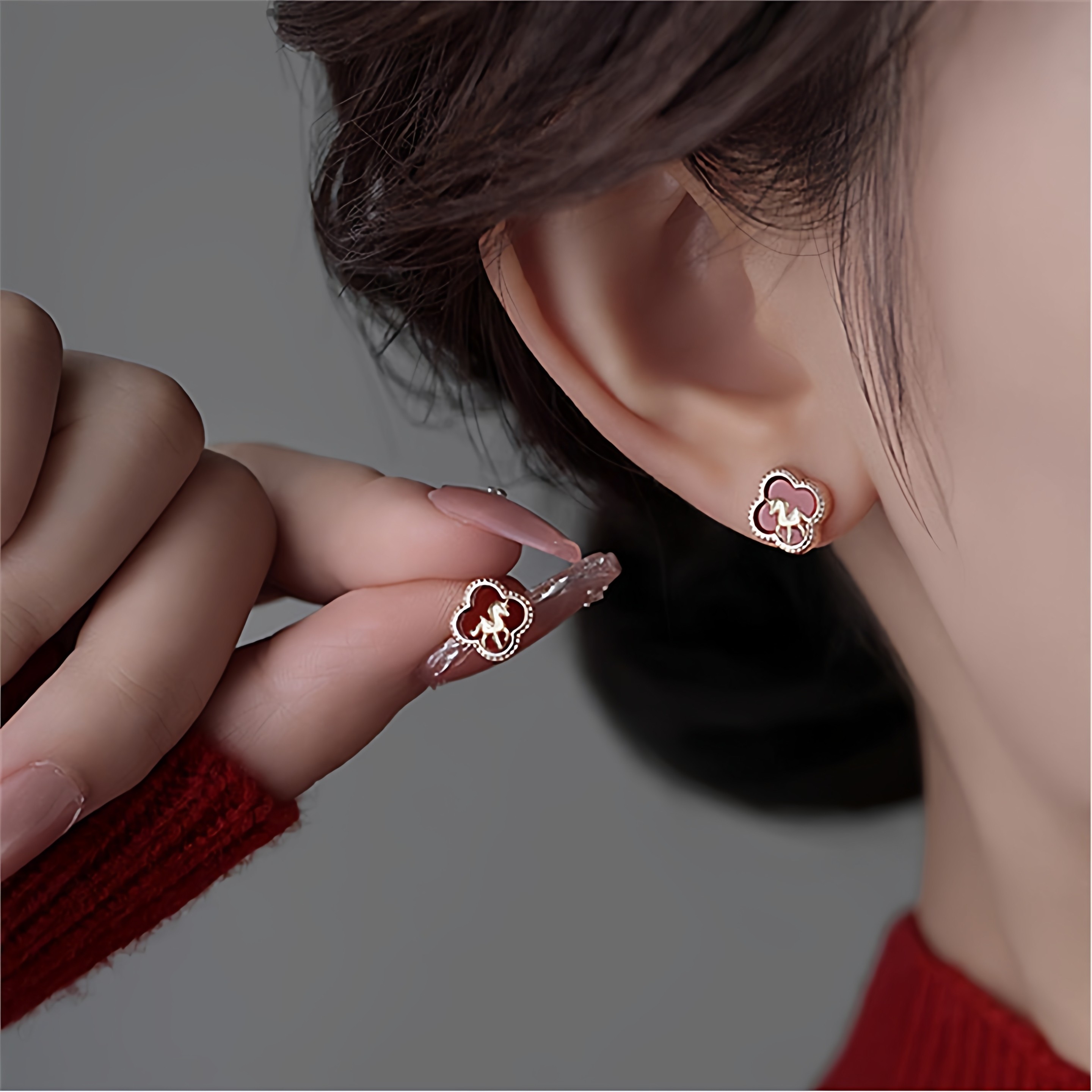 普陀山四叶草耳钉2026属马年本命年耳饰女玛瑙朱砂耳环送闺蜜礼物,淘宝优惠券,粉丝福利购,淘宝优惠卷