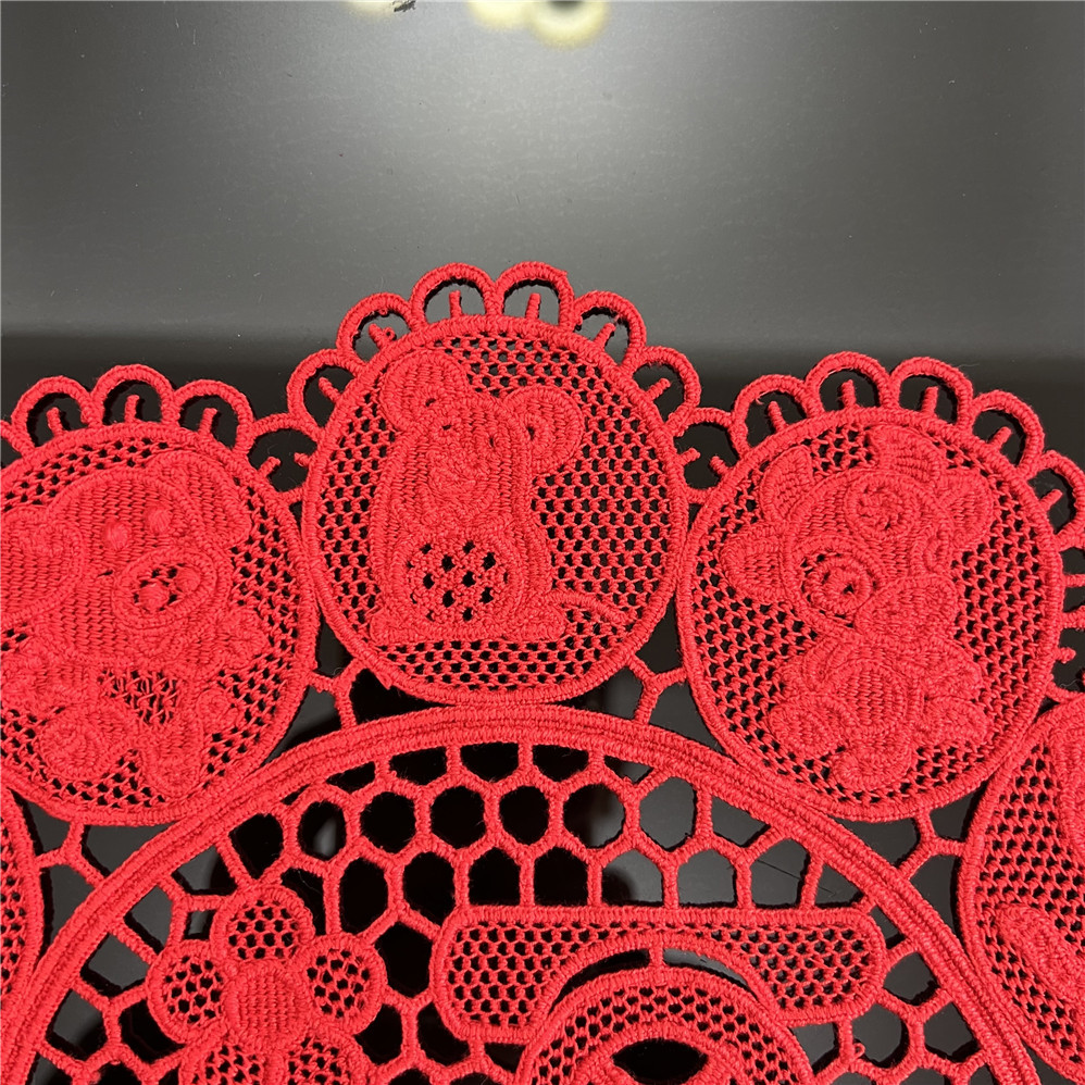 H97福字（28cm圆）红色生肖福字刺绣餐垫 - 图1