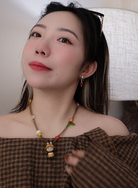 ins少女可爱咖啡师拉布布项链