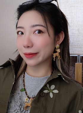 复古植绒小鹿斑比蘑菇串珠项链