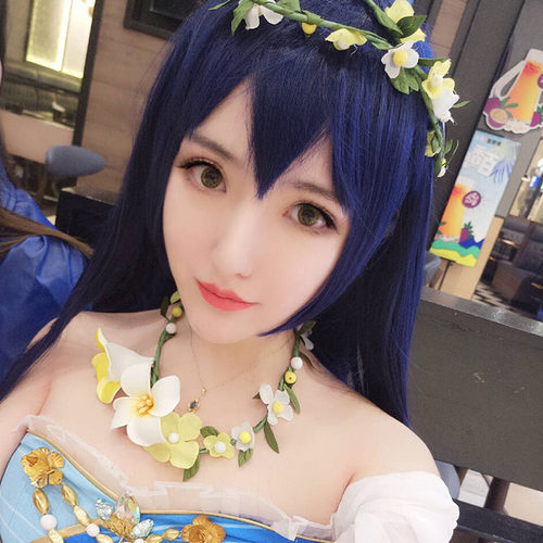 包邮Love Live! 蓝黑色 园田海未cosplay假发 海爷海未假毛长直发 - 图0