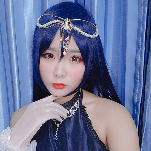 包邮Love Live! 蓝黑色 园田海未cosplay假发 海爷海未假毛长直发 - 图2