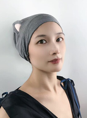 猫耳朵睡帽保暖月子真丝桑蚕丝