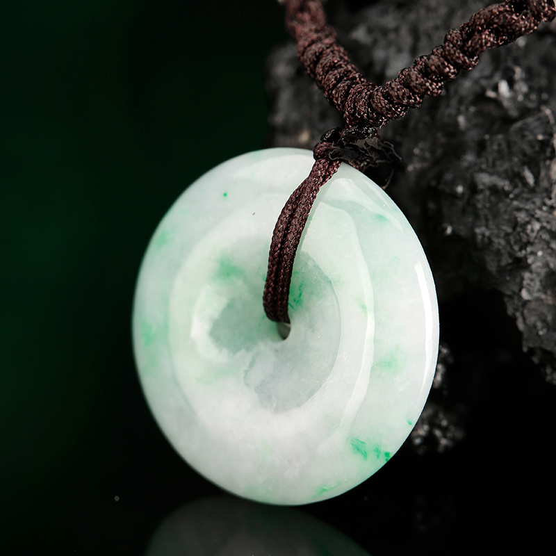 七彩云南翡翠平安扣吊坠飘绿花冰糯种玉吊坠玉挂件送爱人礼物 - 图0