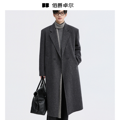 双面呢大衣男25冬超长款垫肩外套