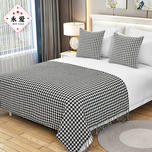 酒店民宿ins风现代纯色床旗床尾巾沙发搭巾宾馆抱枕针织床尾垫 - 图0