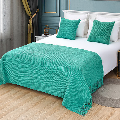 酒店民宿ins风现代纯色床旗床尾巾沙发搭巾宾馆抱枕针织床尾垫 - 图2