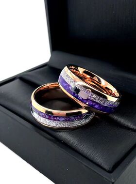 爆款玫瑰金紫水晶渐变拼接亮金金箭头网红款戒指 抖音主播特卖
