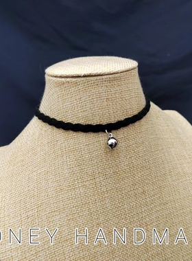 秋冬款日系软妹少女梦幻可爱粉色编织铃铛项圈项链锁骨链choker